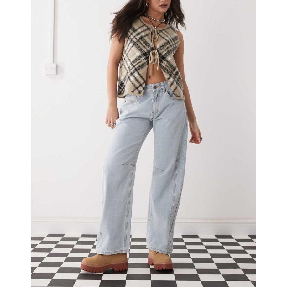 Lioness Jeans met rechte toelopende pijpen, lage taille en naden in lichtblauw Blauw