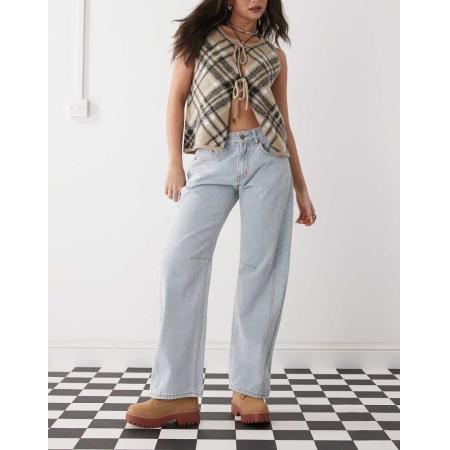 Lioness Jeans met rechte toelopende pijpen, lage taille en naden in lichtblauw