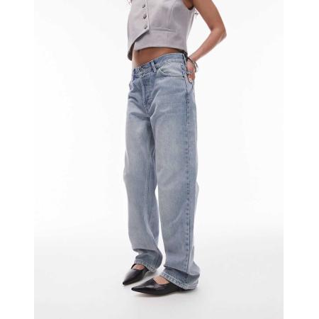Topshop Solice Jeans met halfhoge taille in grijze bleekwassing-Grijs