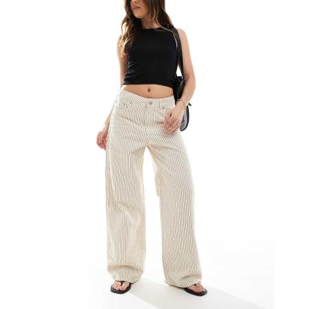 JJXX Tokyo Gestreepte jeans met wijde pasvorm in crème en zwart-Wit