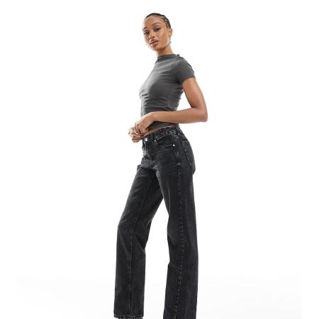 Stradivarius Tall D03 Jeans met rechte pijpen en lage taille in zwarte wassing