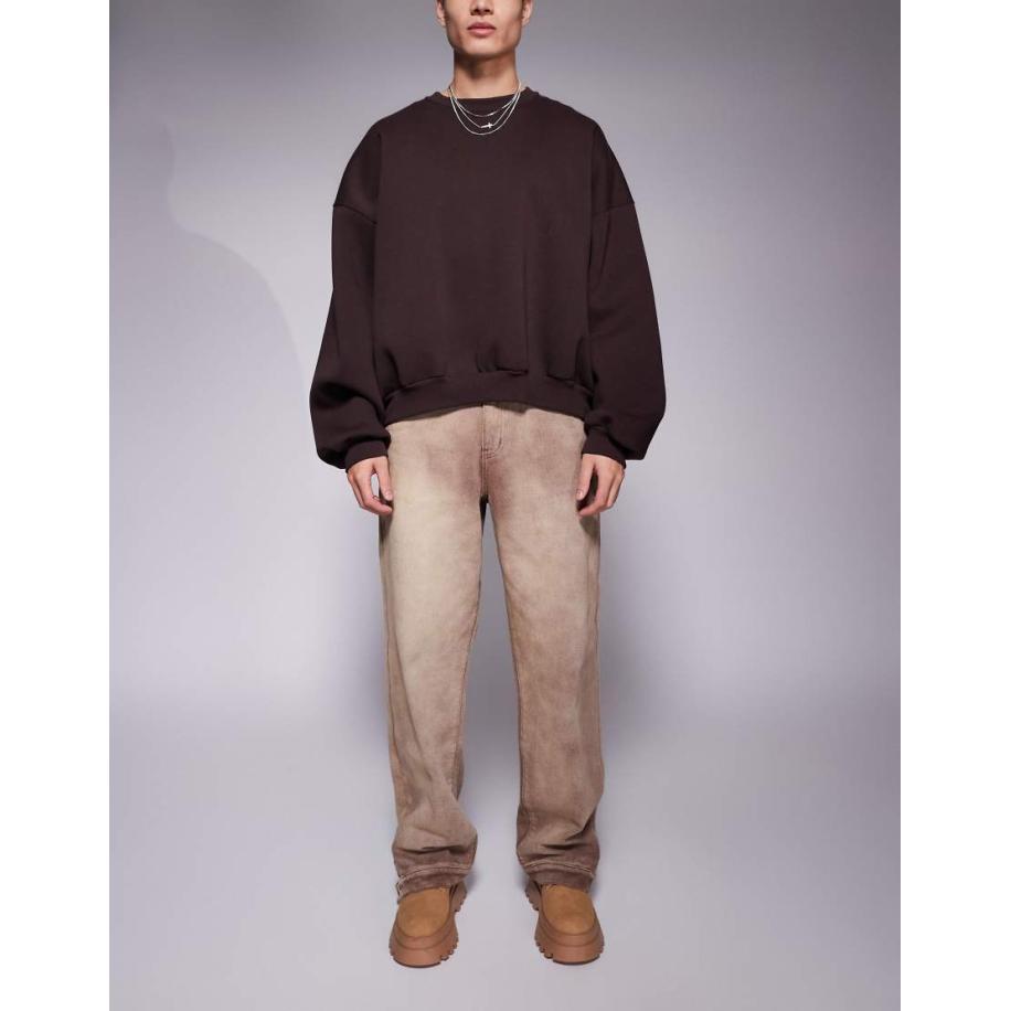 Liquor N Poker - Extreme baggy jeans met wijde ronde pijpen in vuile bruine wassing-Groen Groen