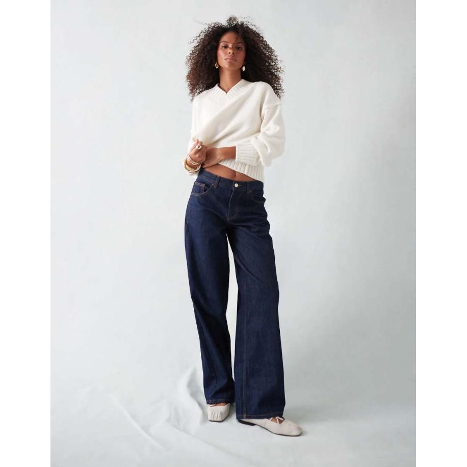 Topshop Jeans met lage taille en riempje aan de achterkant in onbewerkt indigo-Blauw Blauw