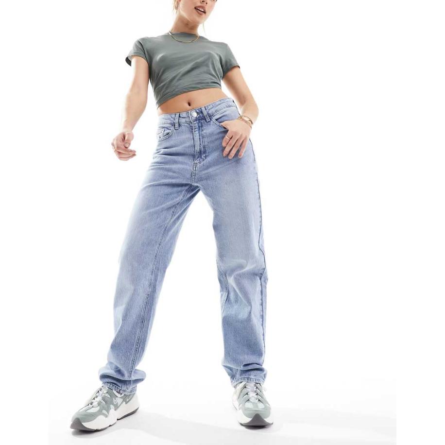 Vila Jeans met hoge taille en wijde pijpen in licht blauw met wassing Blauw