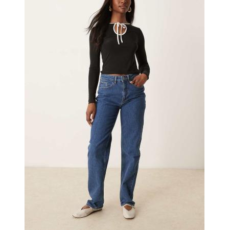 VILA Kelly Jeans met rechte pijpen en hoge taille in indigoblauw