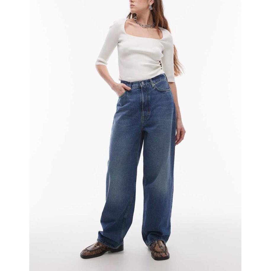 ARKET Amber Jeans met wijde ronde pijpen in verouderd blauw met wassing Blauw