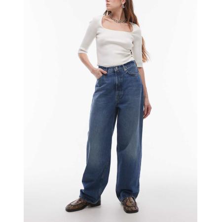 ARKET Amber Jeans met wijde ronde pijpen in verouderd blauw met wassing