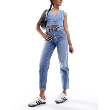 Pimkie Mom jeans met hoge taille in blauw met wassing