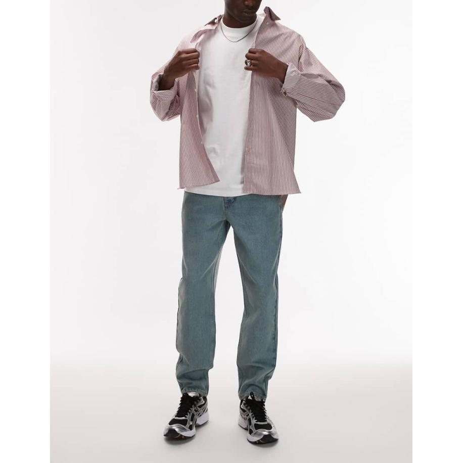 Topman - Toelopende jeans met lichte getinte wassing-Blauw Blauw