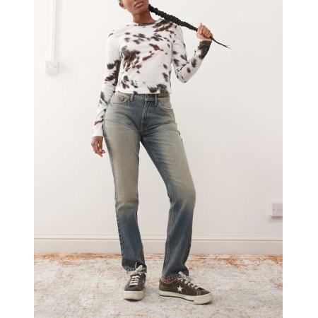 COLLUSION Jeans met lage taille en rechte pijpen in blauw met wassing