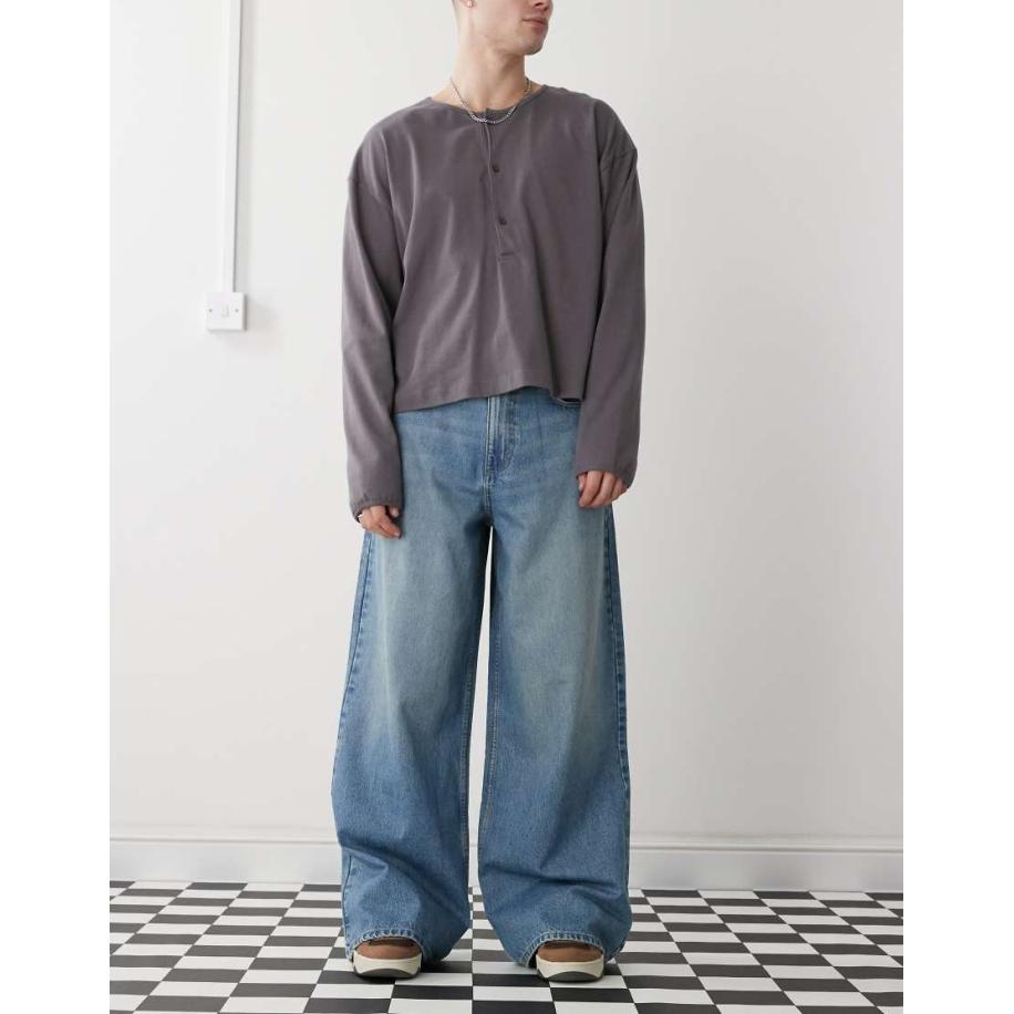 COLLUSION - X003 - Jeans met wijde pijpen in mid-wash blauw Blauw