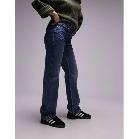 Topshop Hourglass Kort Rechte jeans met hoge taille in middenblauw