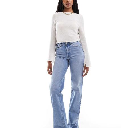 Only Tall Juicy Jeans met hoge taille en wijde pijpen in middenblauw