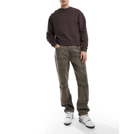 Native Youth - Ruimvallende jeans met opgestikte zakken en rechte pijpen in acid wash bruin