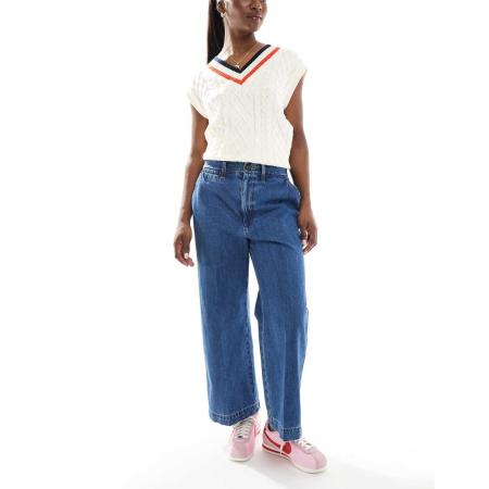 Polo Ralph Lauren Cropped wijde jeans met hoge taille in middenblauw