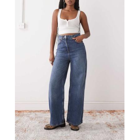 Reclaimed Vintage Baggy jeans in middenblauwe western wassing