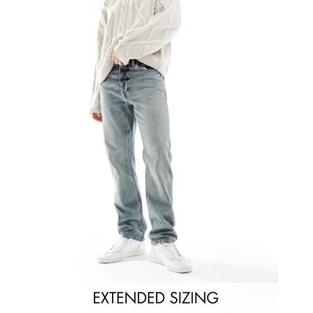 ASOS DESIGN - Jeans met rechte pijpen en slijtageplekken in vintage getint blauw