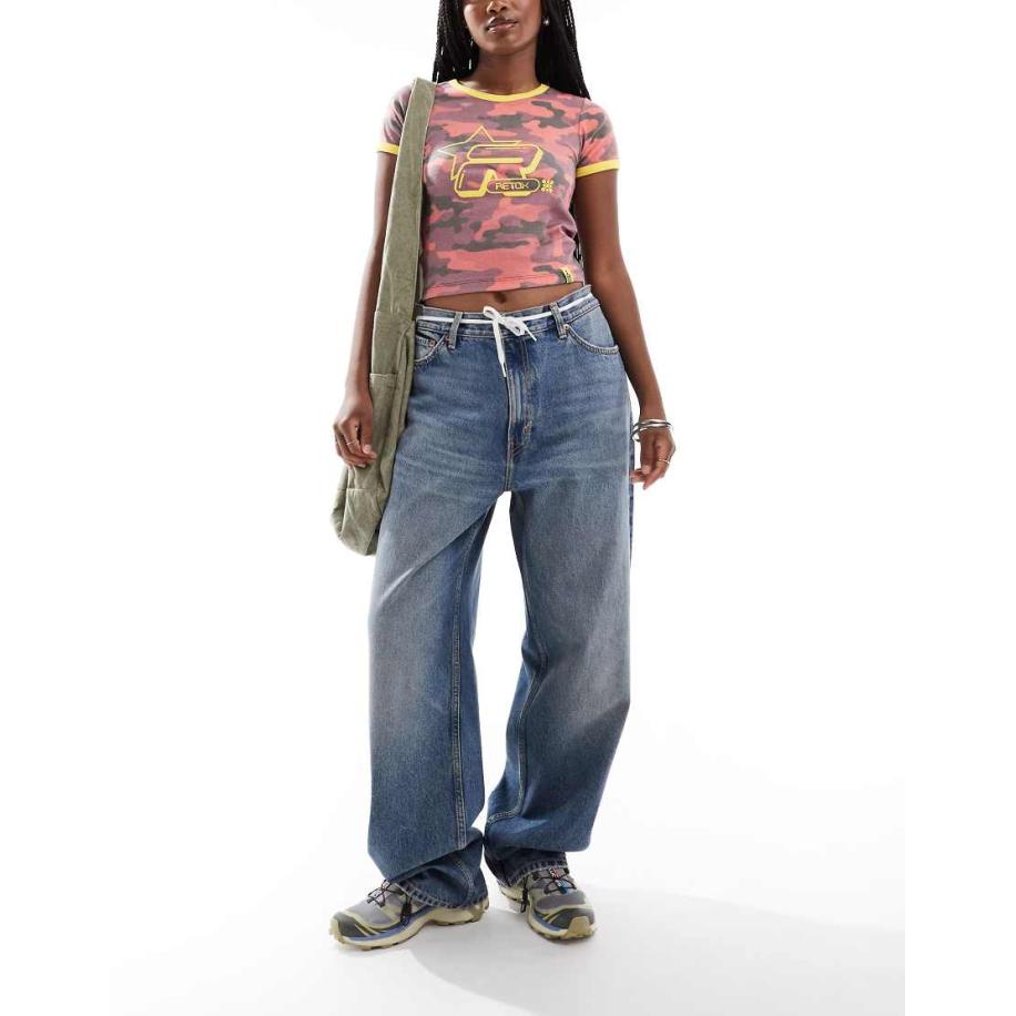 Weekday Rail Losse jeans met middelhoge taille in ijzerblauw Blauw