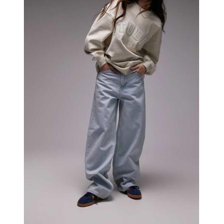 Topshop Gilmore Boyfriend jeans met lage taille in 'sunshine bleach'-Blauw