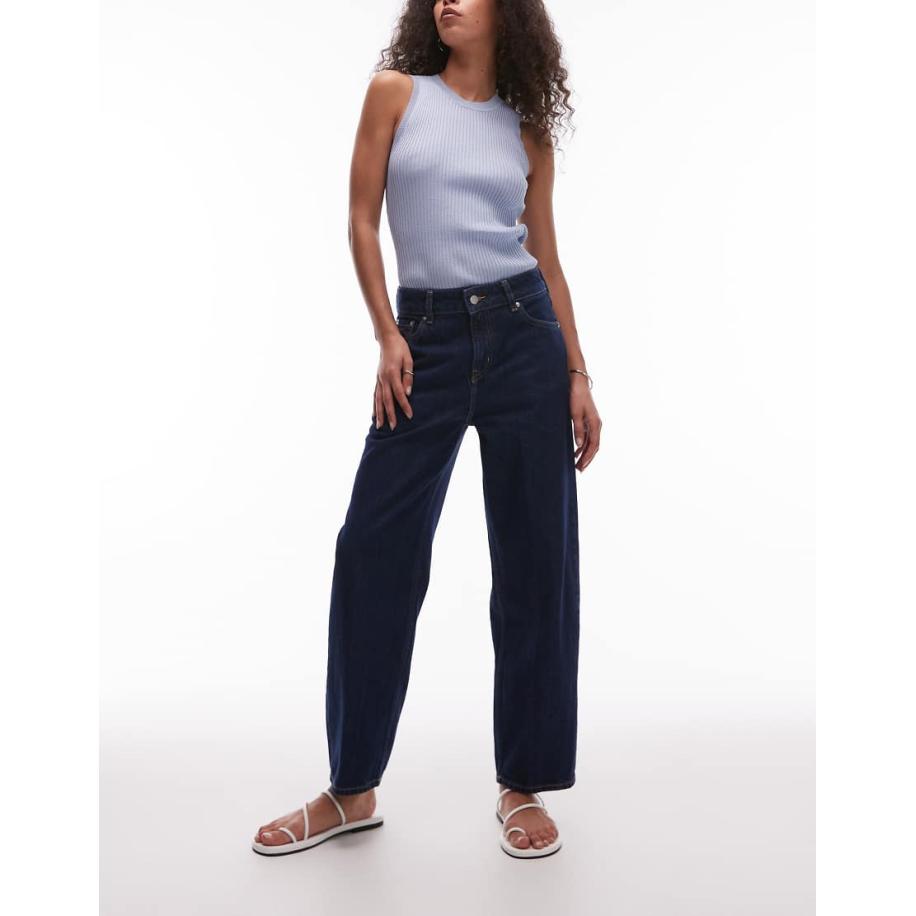 & Other Stories Smalle jeans met wijde ronde pijpen in blauw met donkere wassing Blauw