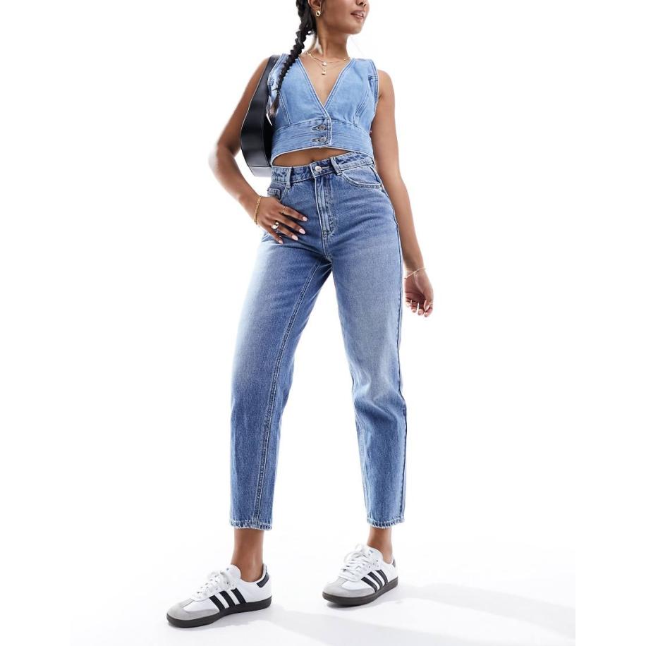 Pimkie Mom jeans met hoge taille in blauw met wassing Blauw