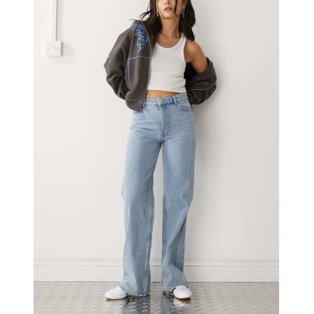 Monki Yoko Jeans met wijde pijpen en hoge taille in middenblauw