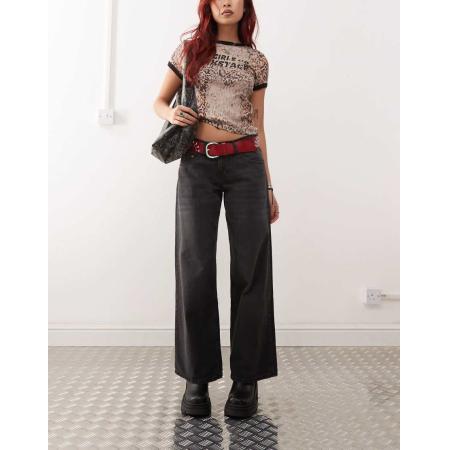 Motel Roomy Jeans met lage taille en wijde pijpen in zwart met wassing