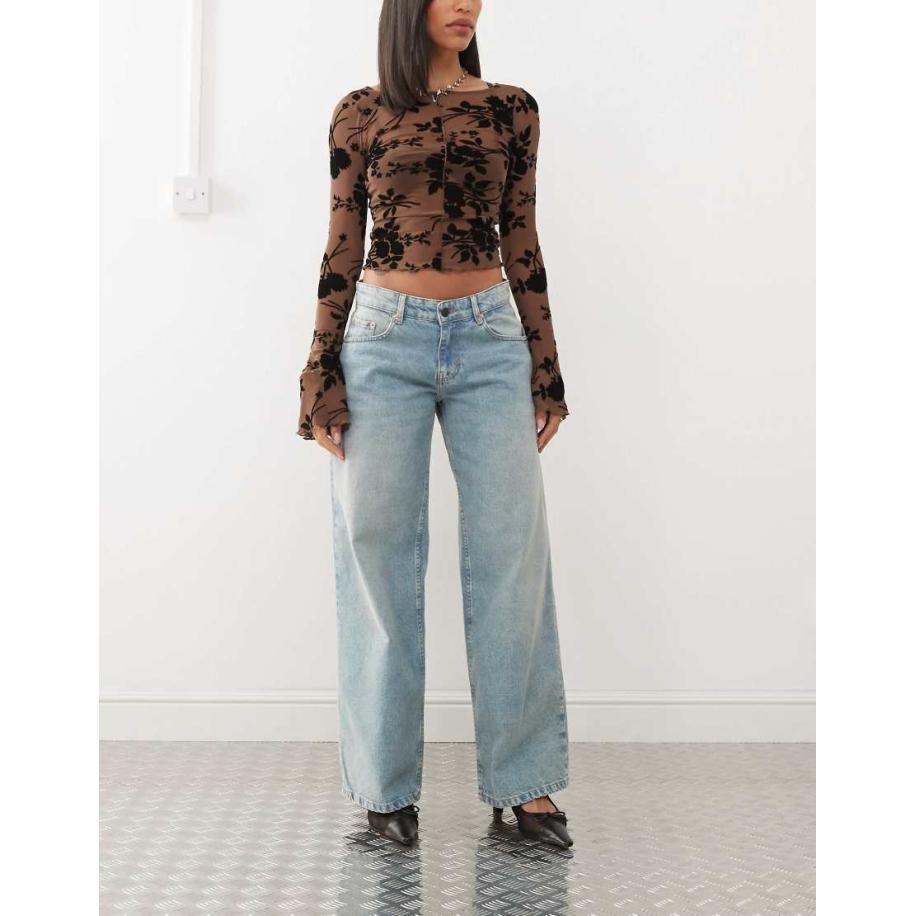 Motel Extra wijde ruimvallende jeans met lage taille en blauwgroene wassing Blauw