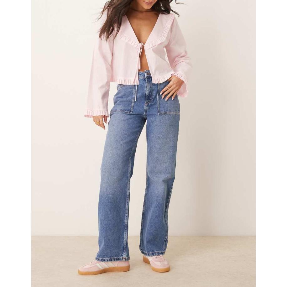 JDY Jeans met hoge taille en wijde pijpen in middenblauw Blauw