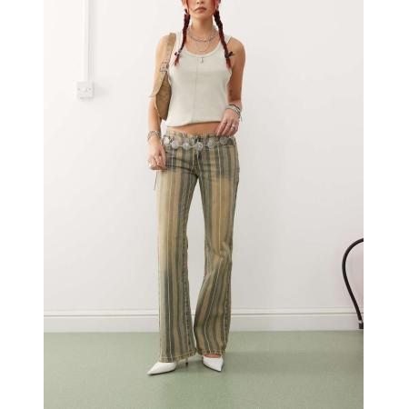 Edikted Eternity Jaren 70 flared jeans met krijtstreep in zandkleur-Grijs