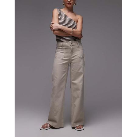 Mango Jessie Jeans met rechte pijpen en zakken aan de voorkant in ecru-Neutraal