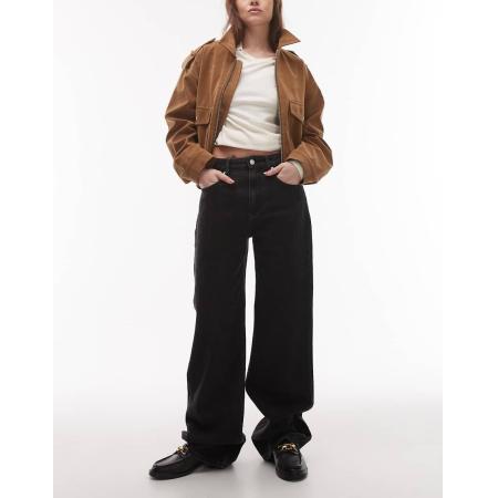 Tommy Jeans Mia Ruimvallende rechte jeans met halfhoge taille in zwart met wassing