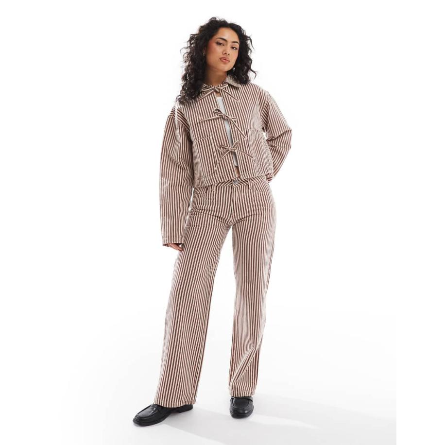 Daisy Street Baggy jeans met lage taille in rood en ecru gestreept, deel van co-ord set Rood
