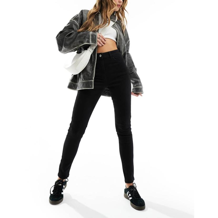 COLLUSION Skinny jeans met hoge taille in zwart Zwart