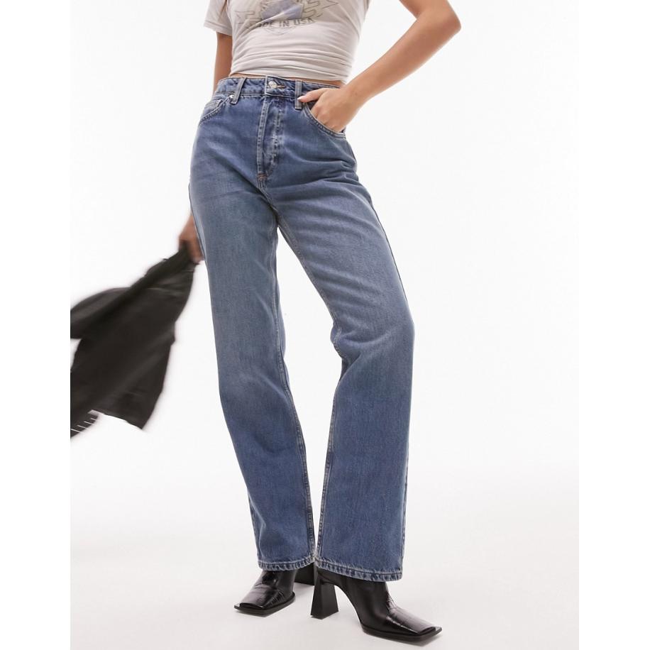 Topshop Hourglass Kort Rechte jeans in middenblauw Blauw