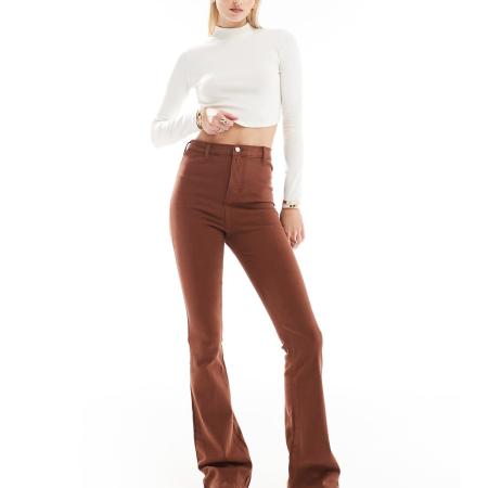 DTT Tall Bianca Flared jeans met hoge taille in chocoladebruin