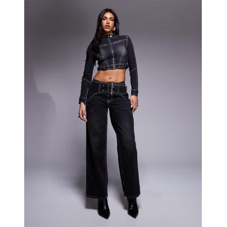 Liquor N Poker Baggy jeans met contrasterende stiksels en gesp in zwart met wassing