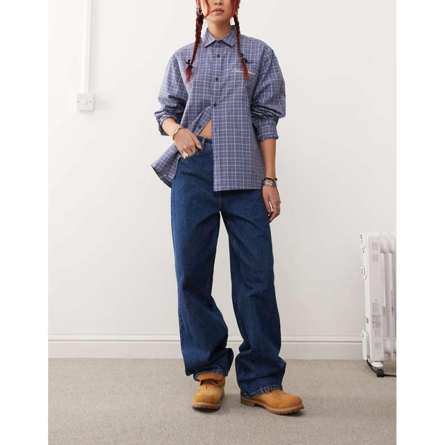 Dr. Denim Donna Jeans met rechte pijpen, hoge taille en ruimvallende pasvorm in stream dark retro-Blauw Blauw