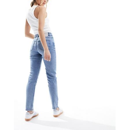 Pieces Bella Toelopende enkellange jeans met hoge taille in lichtblauw