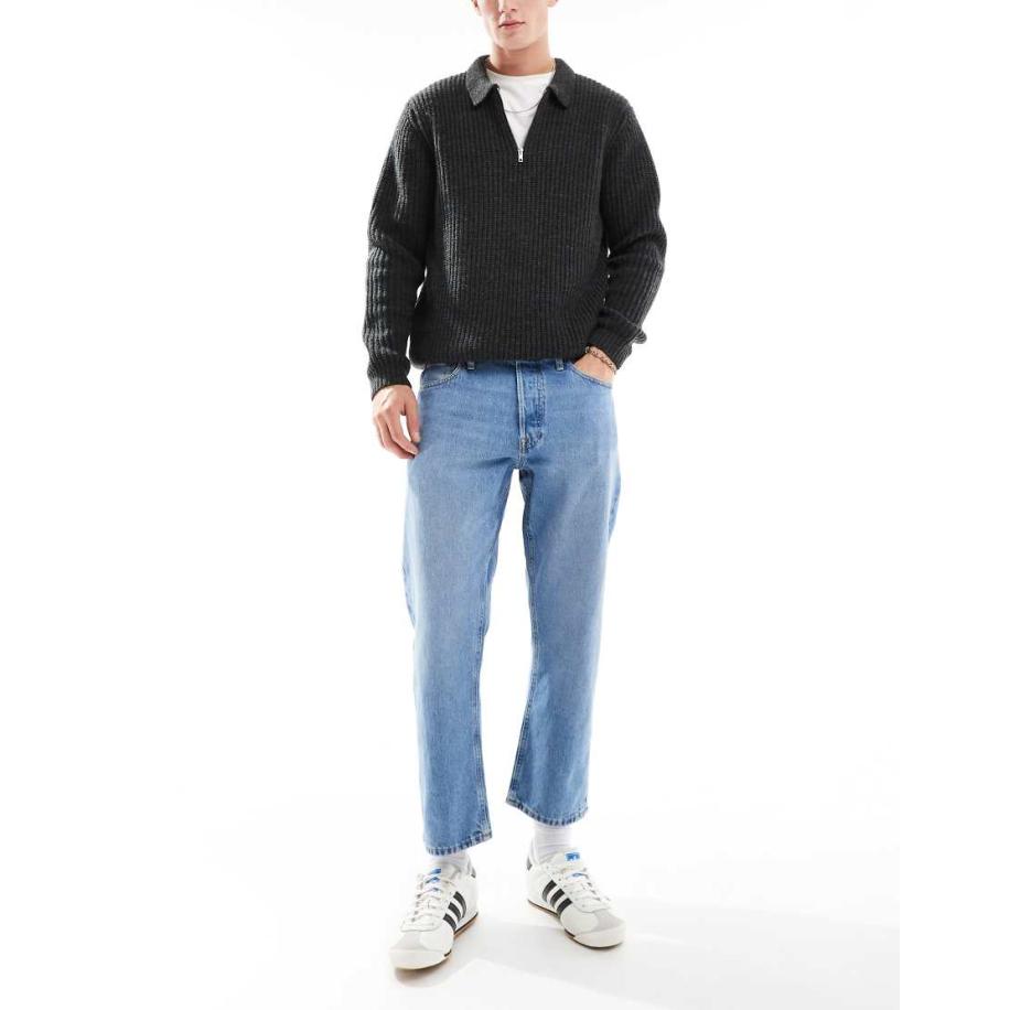 Jack & Jones - Mark - Cropped rechte jeans in middenblauwe wassing Blauw