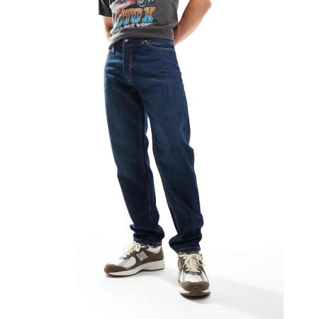 Weekday - Barrel - Ruimvallende smaltoelopende jeans in compacte blauwe wassing