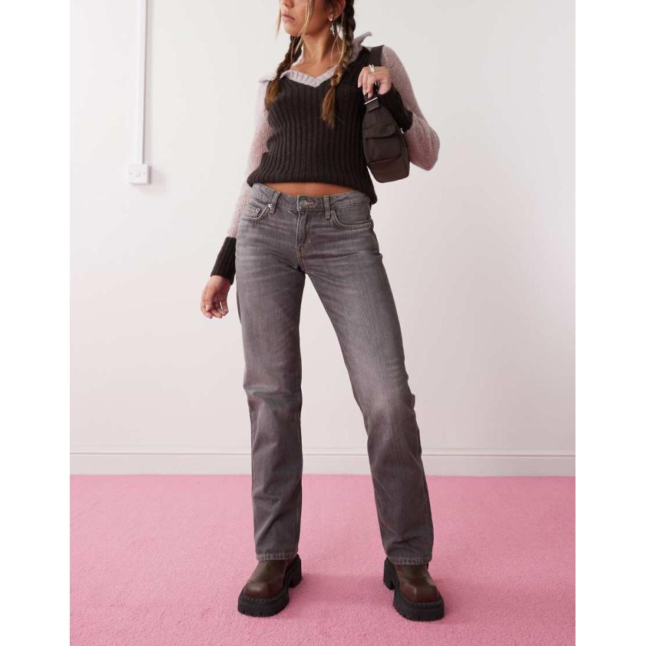 Weekday Arrow Jeans met rechte pijpen en lage taille in mijn grijze wassing-Grijs Grijs