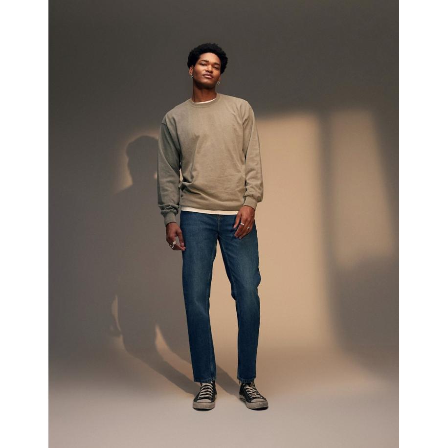 Topman - Stugge toelopende jeans in mid-wash blauw Blauw