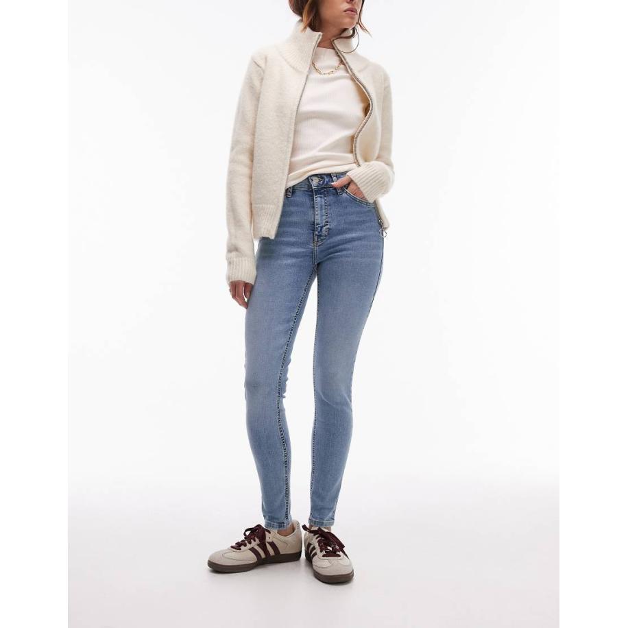 Topshop Tall Jamie Skinny jeans met hoge taille in bleekwassing-Blauw Blauw