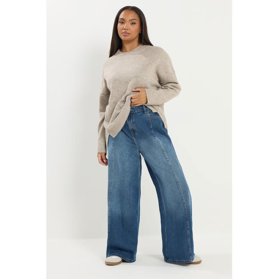 Yours Blauwe Palazzo Jeans Met Naad Aan De Voorkant En Wijde Pijpen Size 54 Blauw