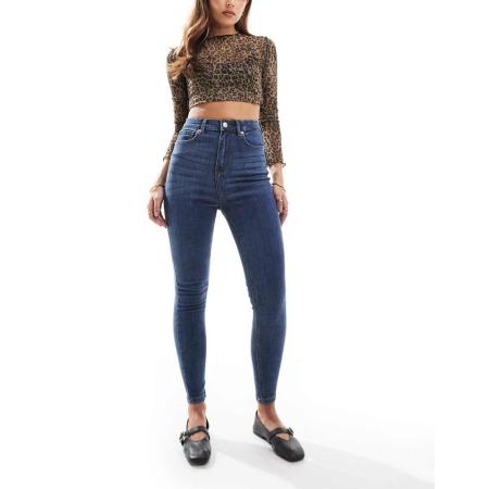 DTT Ellie Skinny jeans met hoge taille in middenblauw