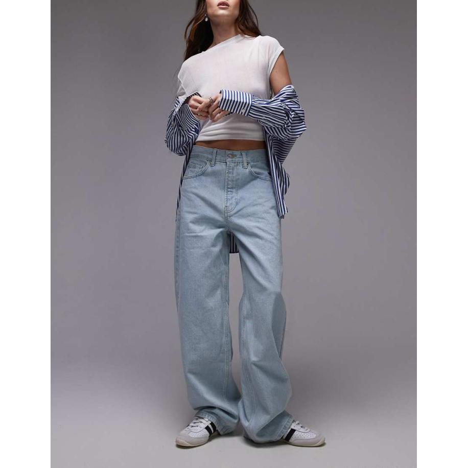 Topshop Skaterjeans met lage taille in bleekwassing-Blauw Blauw