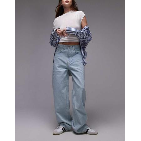 Topshop Skaterjeans met lage taille in bleekwassing-Blauw