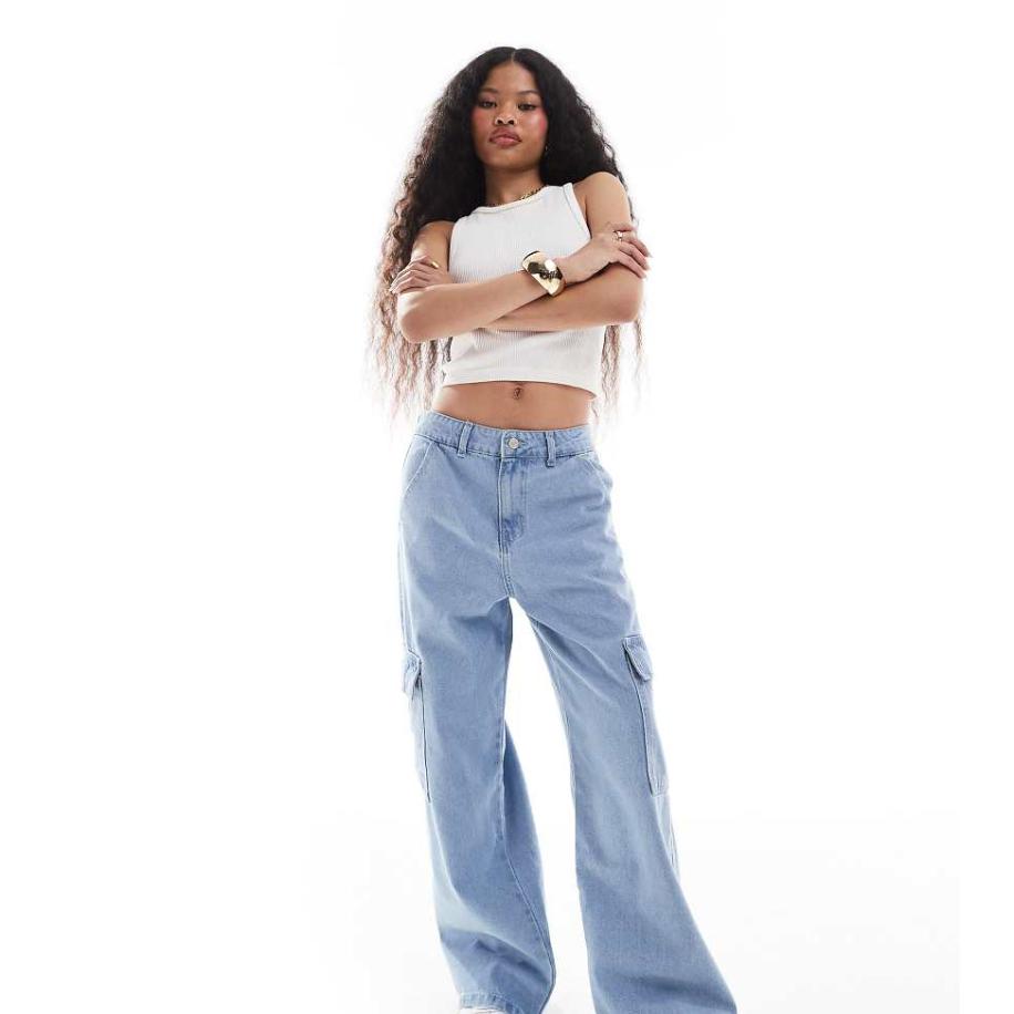 DTT Petite Dom Cargojeans met rechte pijpen in lichtblauw Blauw