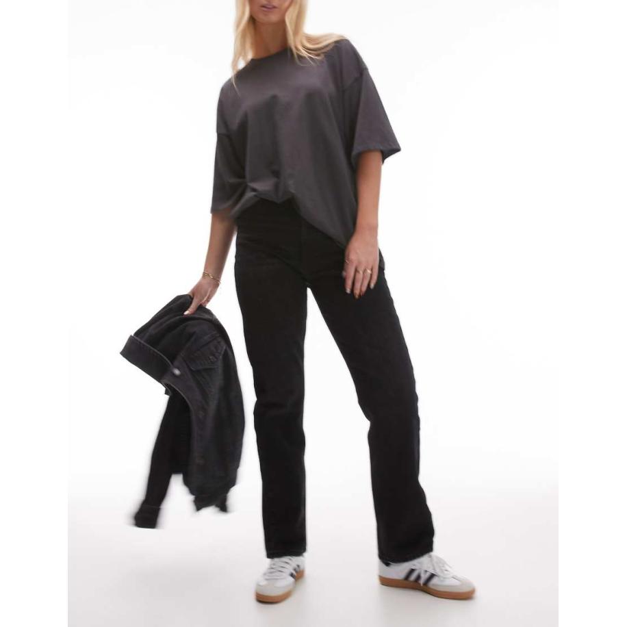 Topshop Hourglass Kort Rechte jeans met hoge taille in zwart met wassing Zwart